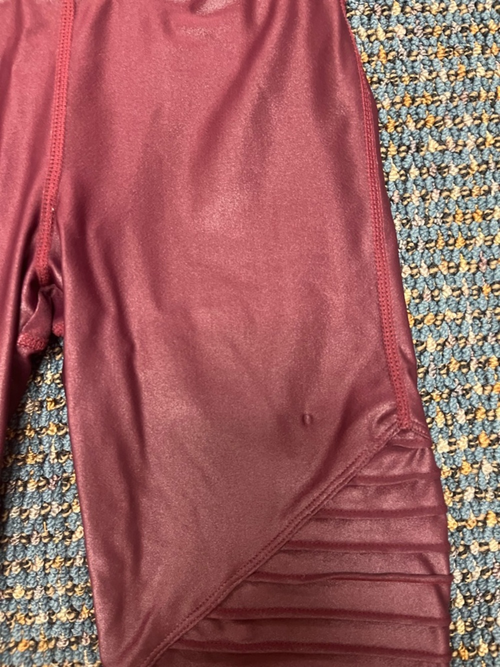 Carbon38 High Rise Moto Leggings Burgundy Metallic Liquid Shine Size S - Picture 7 of 7